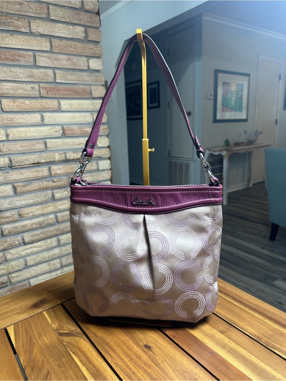 Coach Ashley Maroon and Taupe Shoulder Bag